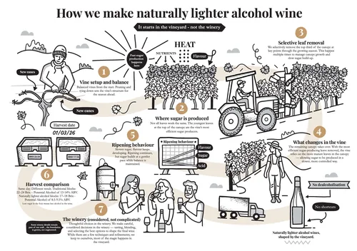 Diagram showing steps to make naturally lighter alcohol wine by Greg Straight