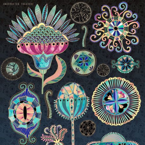 Intricate pastel abstract floral and geometric shapes by Hannah Davies
