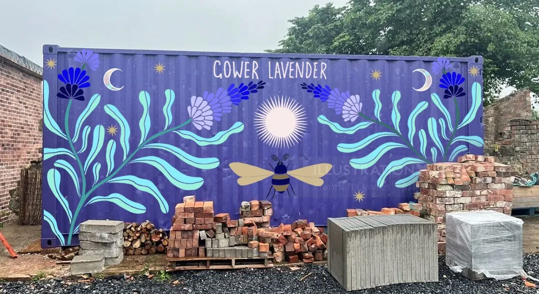 Mural design featuring lavender and a bee by Hannah Davies