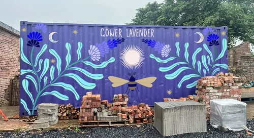 Mural design featuring lavender and a bee by Hannah Davies