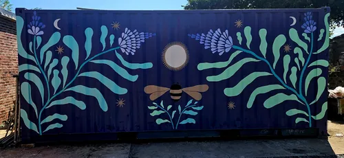 Botanical shipping container mural by Hannah Davies