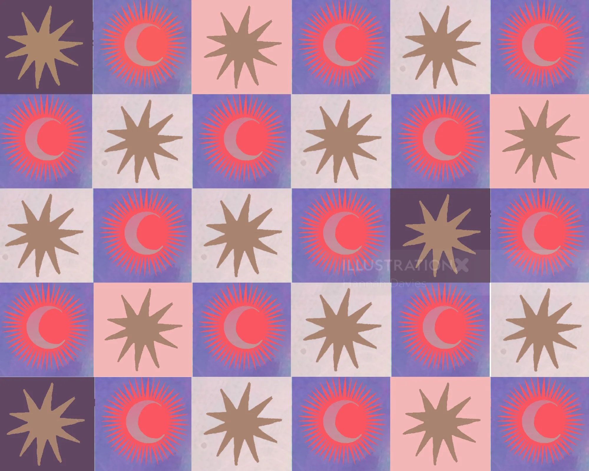 Hannah Davies Christmas pattern with stars and red crescents