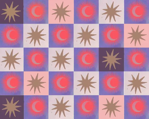Hannah Davies Christmas pattern with stars and red crescents