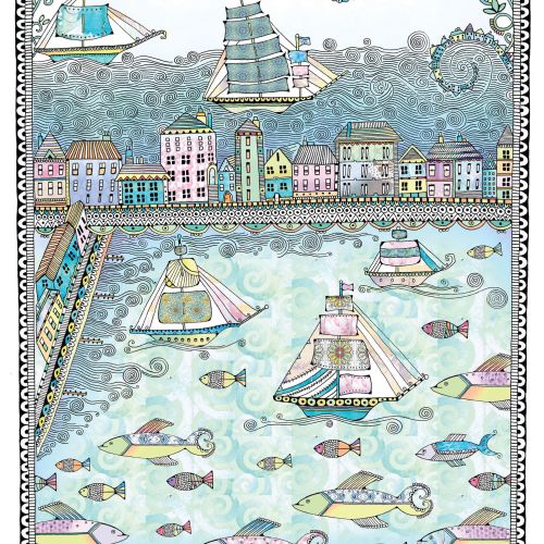 Fishes and boats illustration by Hannah Davies