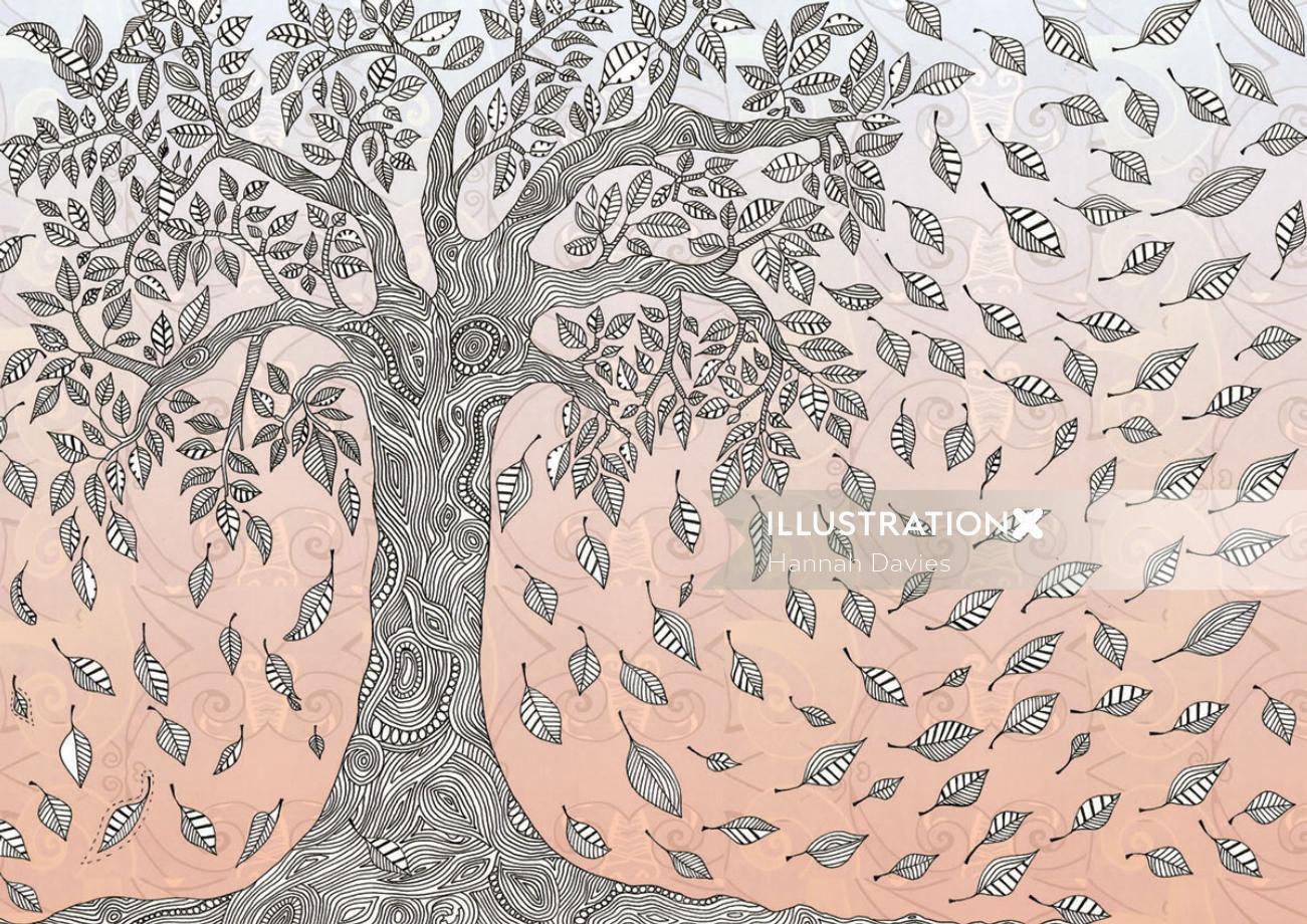 Folhas caindo da árvore - uma ilustração de Hannah Davies