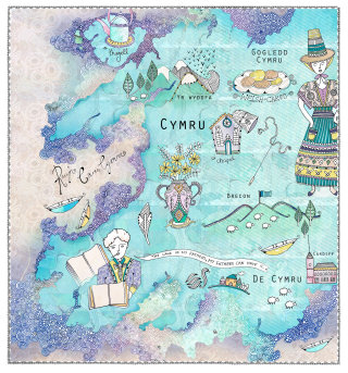 Ilustración del mapa de Gales por Hannah Davies