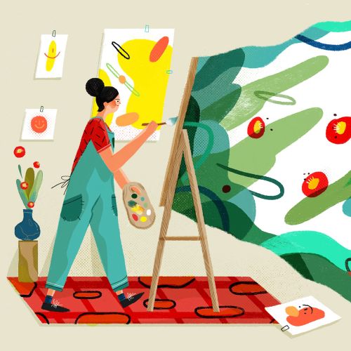 Lifestyle illustration of painting artist