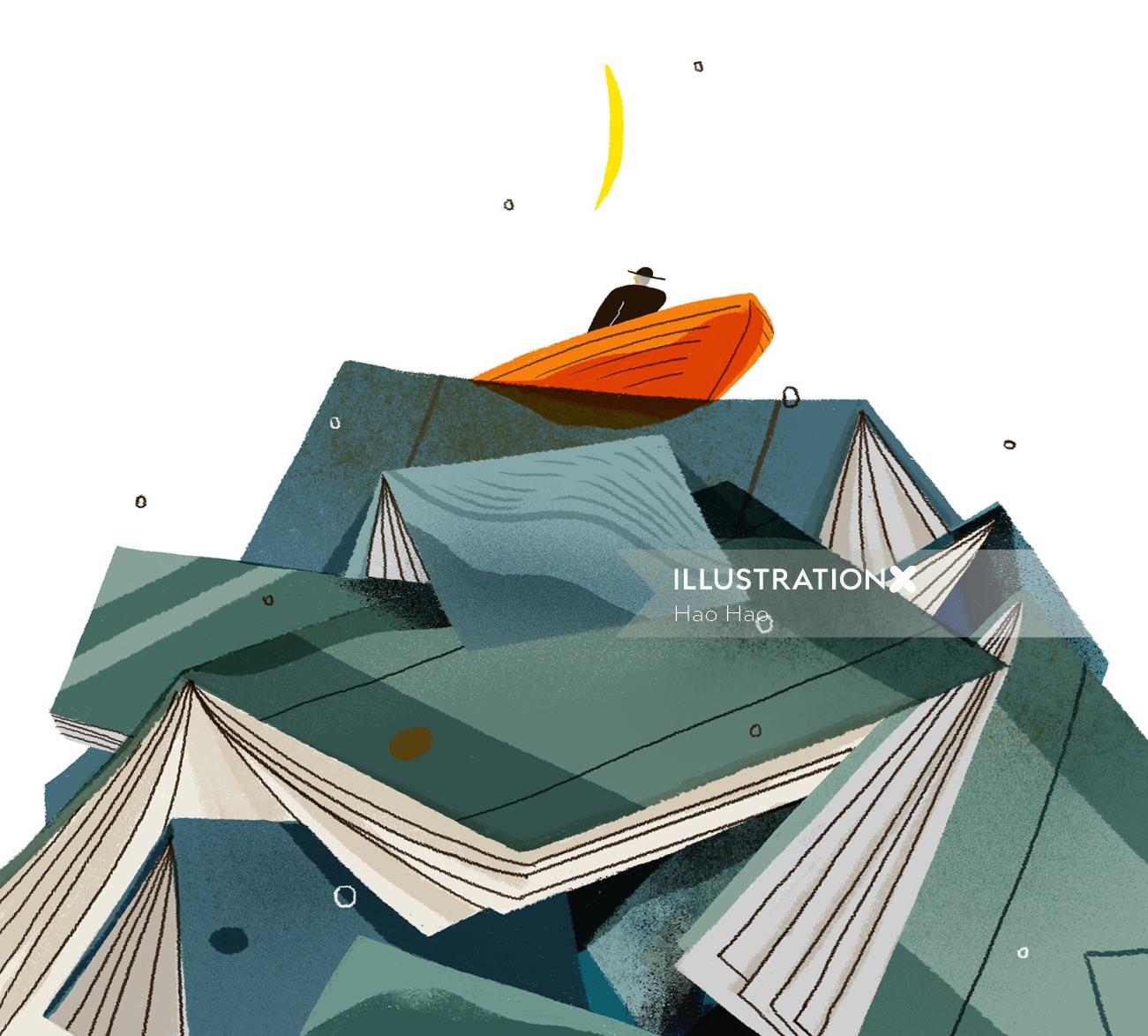 O velho e a ilustração da capa do livro do mar
