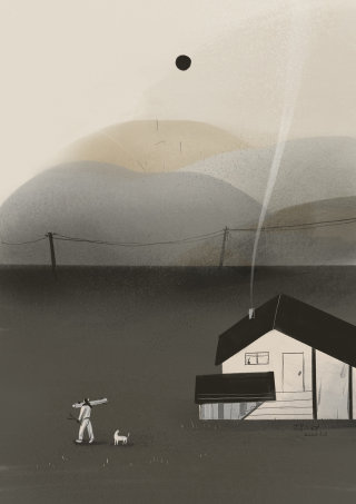 Ilustración en blanco y negro de la casa de campo 