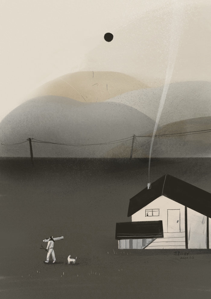 Illustration de maison de ferme noir et blanc