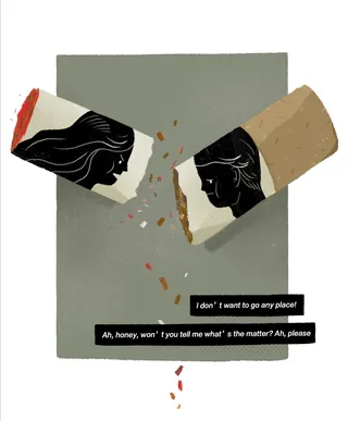 Broken cigarette with faces and dialogue by Hao Hao
