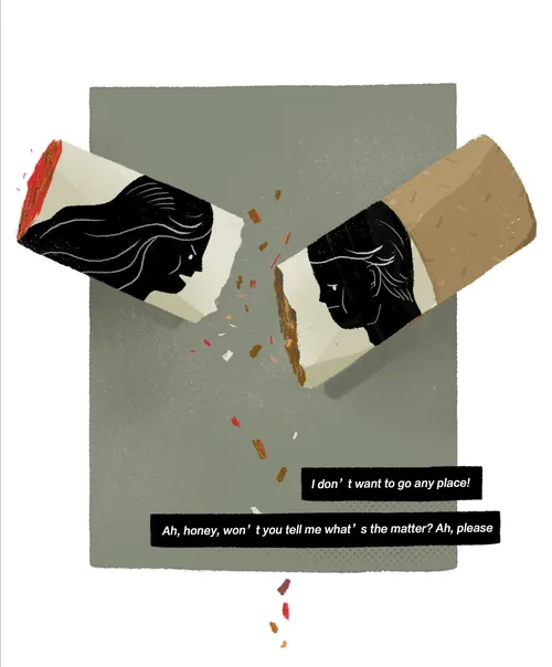 Broken cigarette with faces and dialogue by Hao Hao