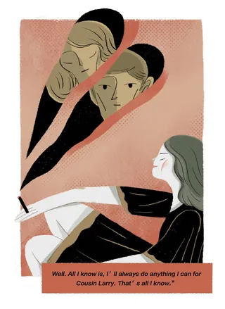 Illustration by Hao Hao of person reflecting on two faces in thought