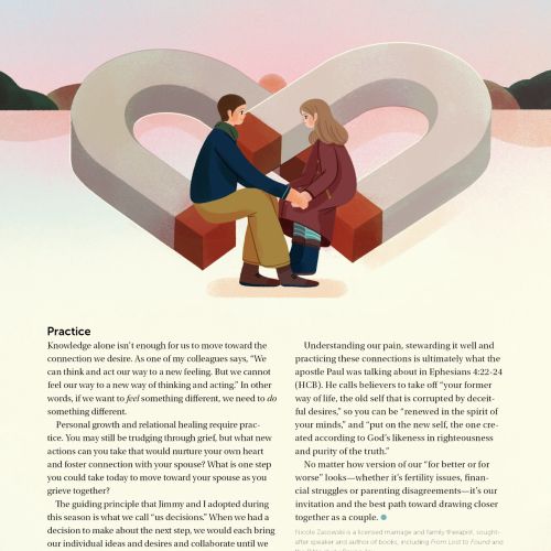 Couple sitting on a heart-shaped bench in a pastel setting by Hao Hao