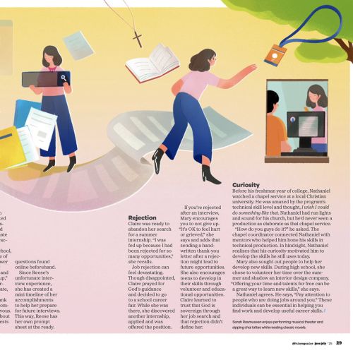 Illustration of people using digital devices and documents, by Hao Hao