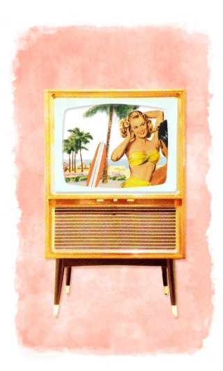 Peinture à l&#39;aquarelle d&#39;une fille en bikini dans un cadre photo 