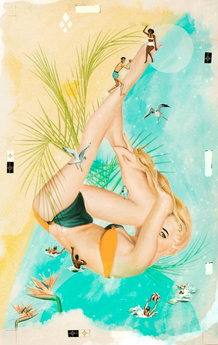 Aquarela, desenho de festa na praia
