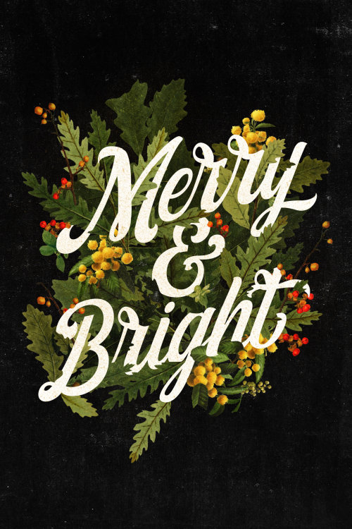 Merry & Bright lettering for invitation card