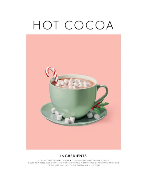 Green cup filled with hot cocoa, marshmallows, and candy cane