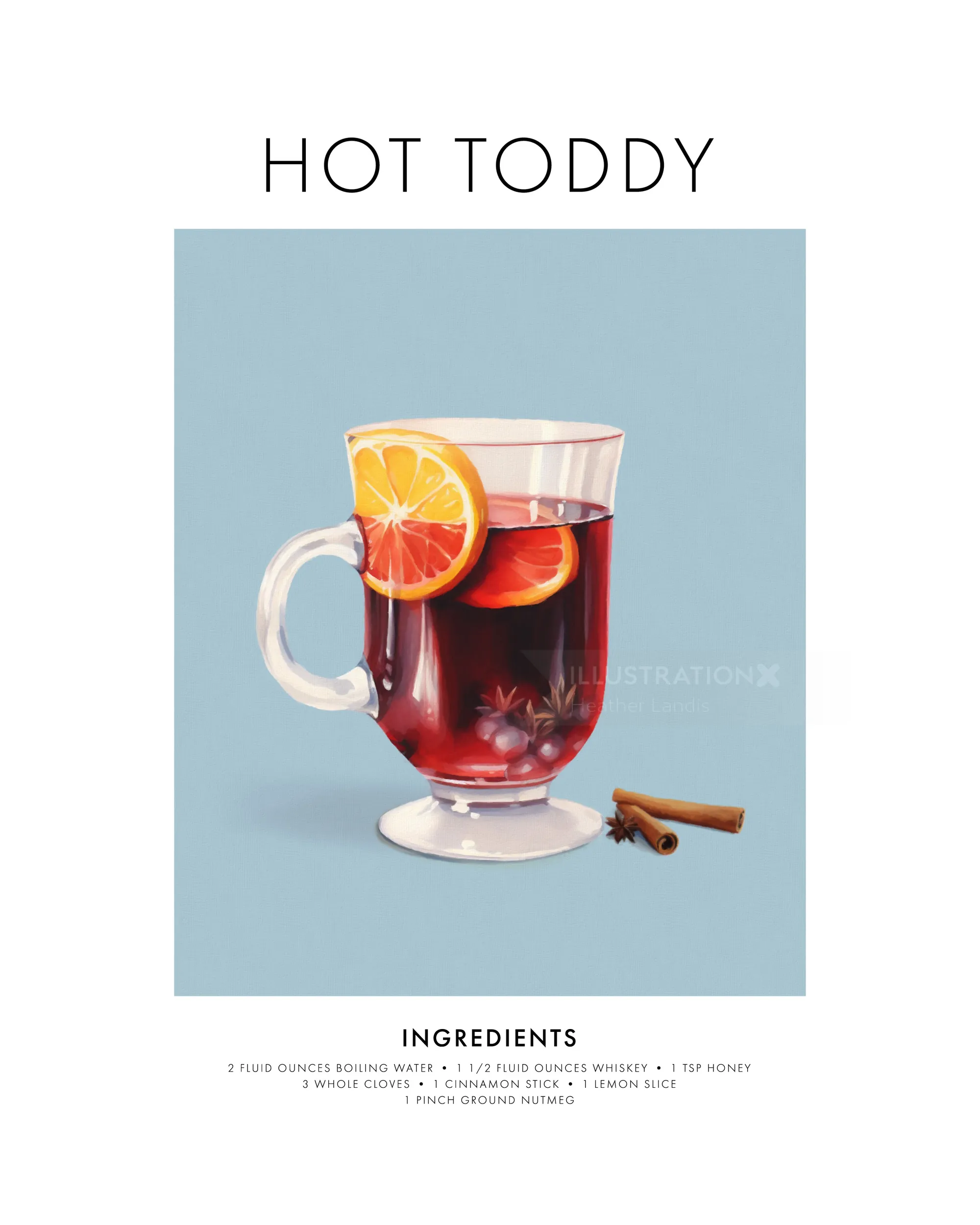Hot toddy drink with lemon slice and cinnamon sticks