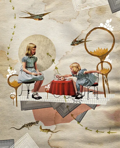 Girls playing illustration by Heather Landis