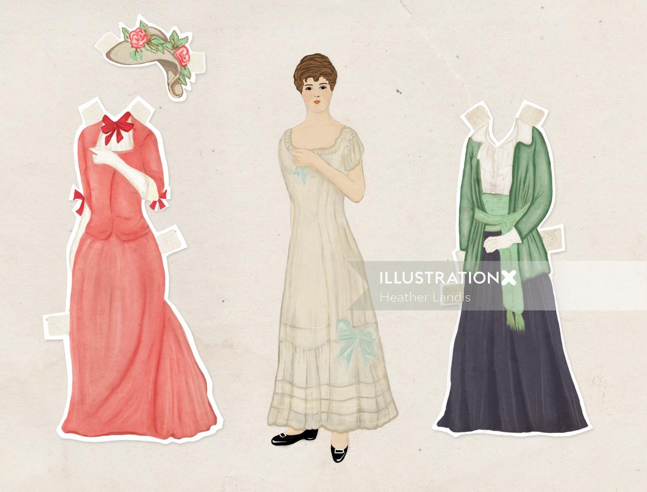 Ilustração de moda de vestido de mulher