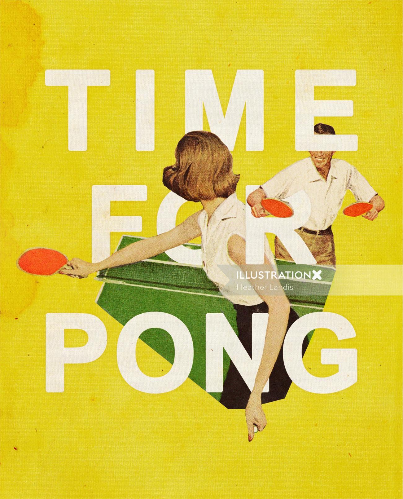 Ilustração de casal jogando pingue-pongue por Heather Landis