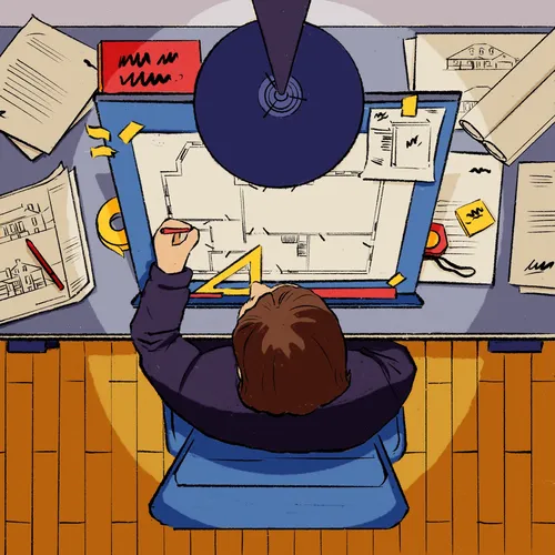 Illustration on the life of an architect 