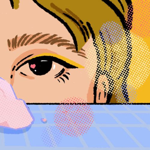 Illustration of a woman staring at a pink salt mound by Heedayah Lockman