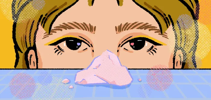 Illustration of a woman staring at a pink salt mound by Heedayah Lockman