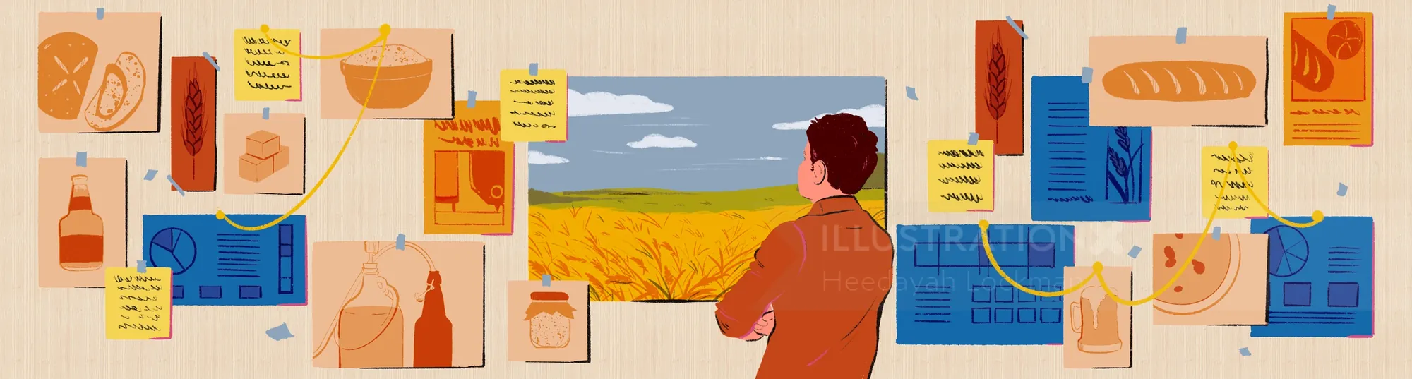 Person looking at wine notes and bottles outdoors by Heedayah Lockman