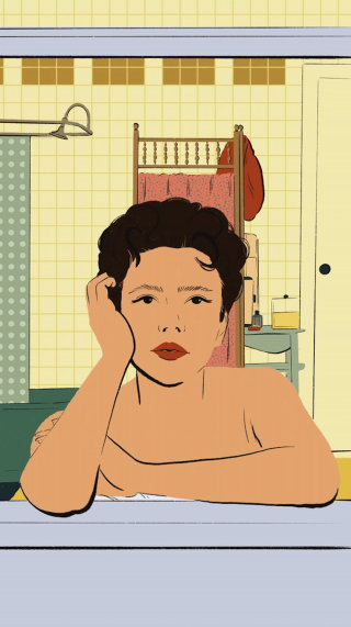 An animated image portraying a woman exhibiting laziness