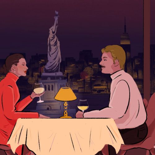 A dating couple depicted in an illustration of people