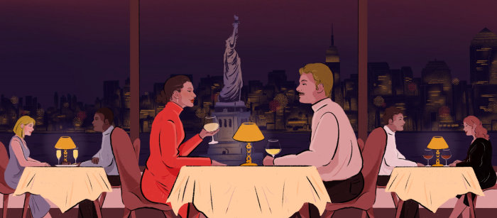A dating couple depicted in an illustration of people