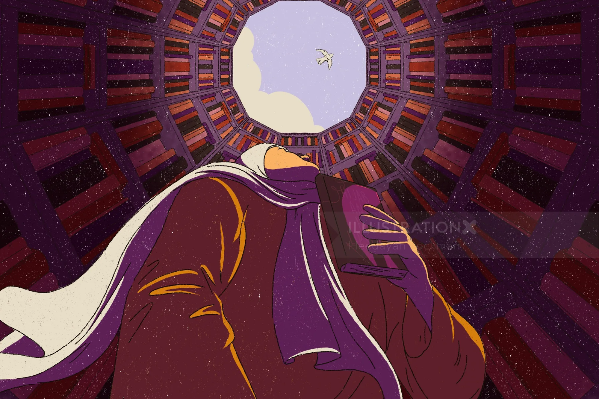 Person looking upward inside circular structure by Heedayah Lockman
