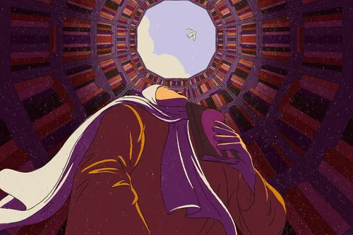 Person looking upward inside circular structure by Heedayah Lockman