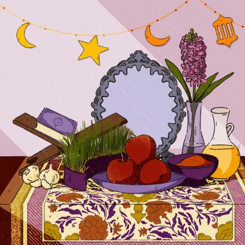 Ramadan table with dates, garlic, herbs, and decorative lanterns by Heedayah Lockman