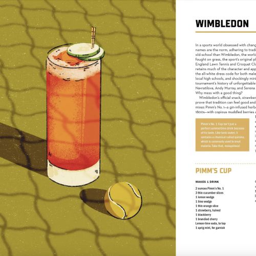 Illustration of Pimms Cup cocktail and Wimbledon text by Heedayah Lockman