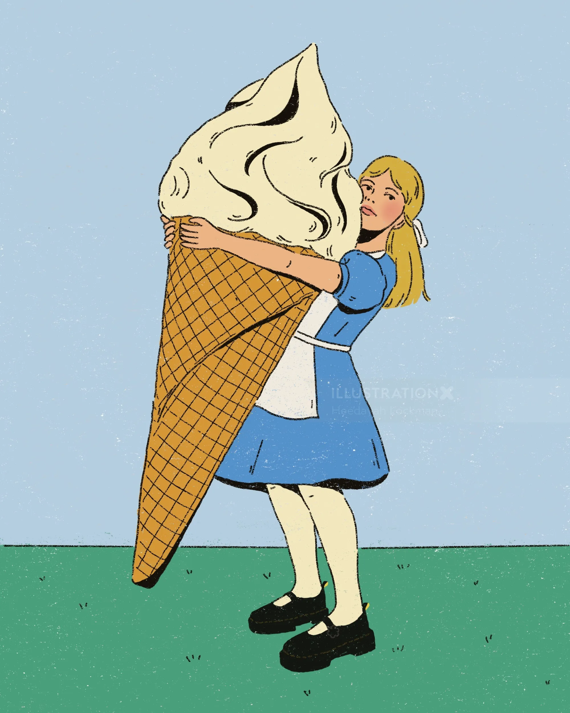Heedayah Lockman illustration of a girl hugging a giant ice cream cone