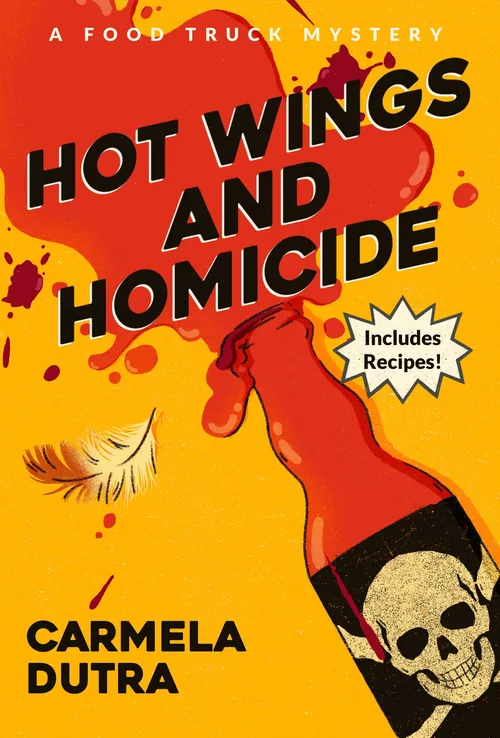 Heedayah Lockman cover art for Hot Wings and Homicide with a skull hot sauce bottle.