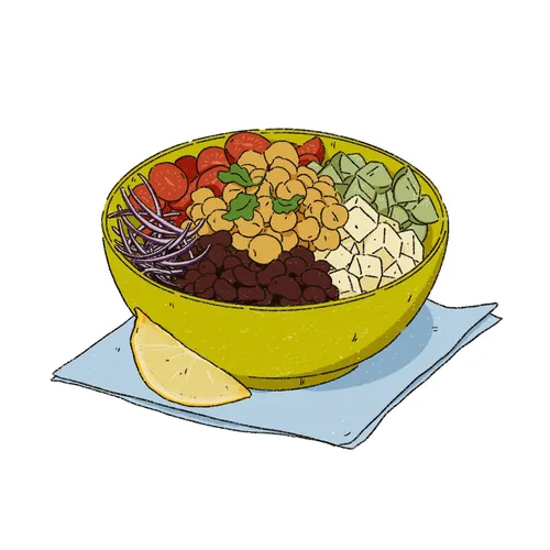 Heedayah Lockman illustration of a colorful fruit and vegetable bowl
