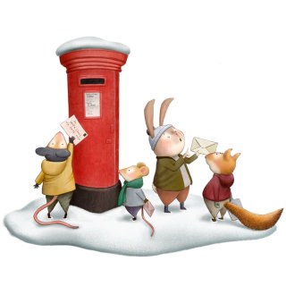 Christmas scene of posting a letter to Santa