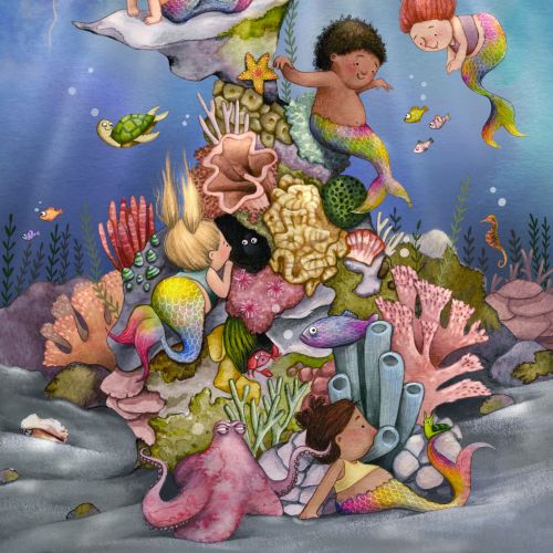 Children's fantasy artwork featuring an underwater theme