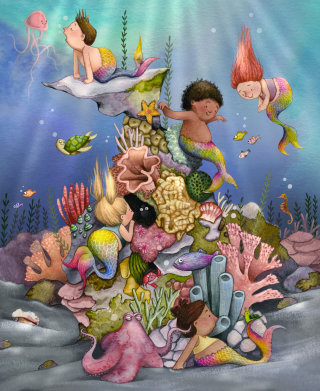 Children's fantasy artwork featuring an underwater theme