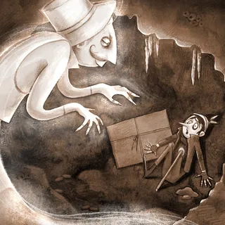 Middle-grade artwork featuring a thief scared by a ghost