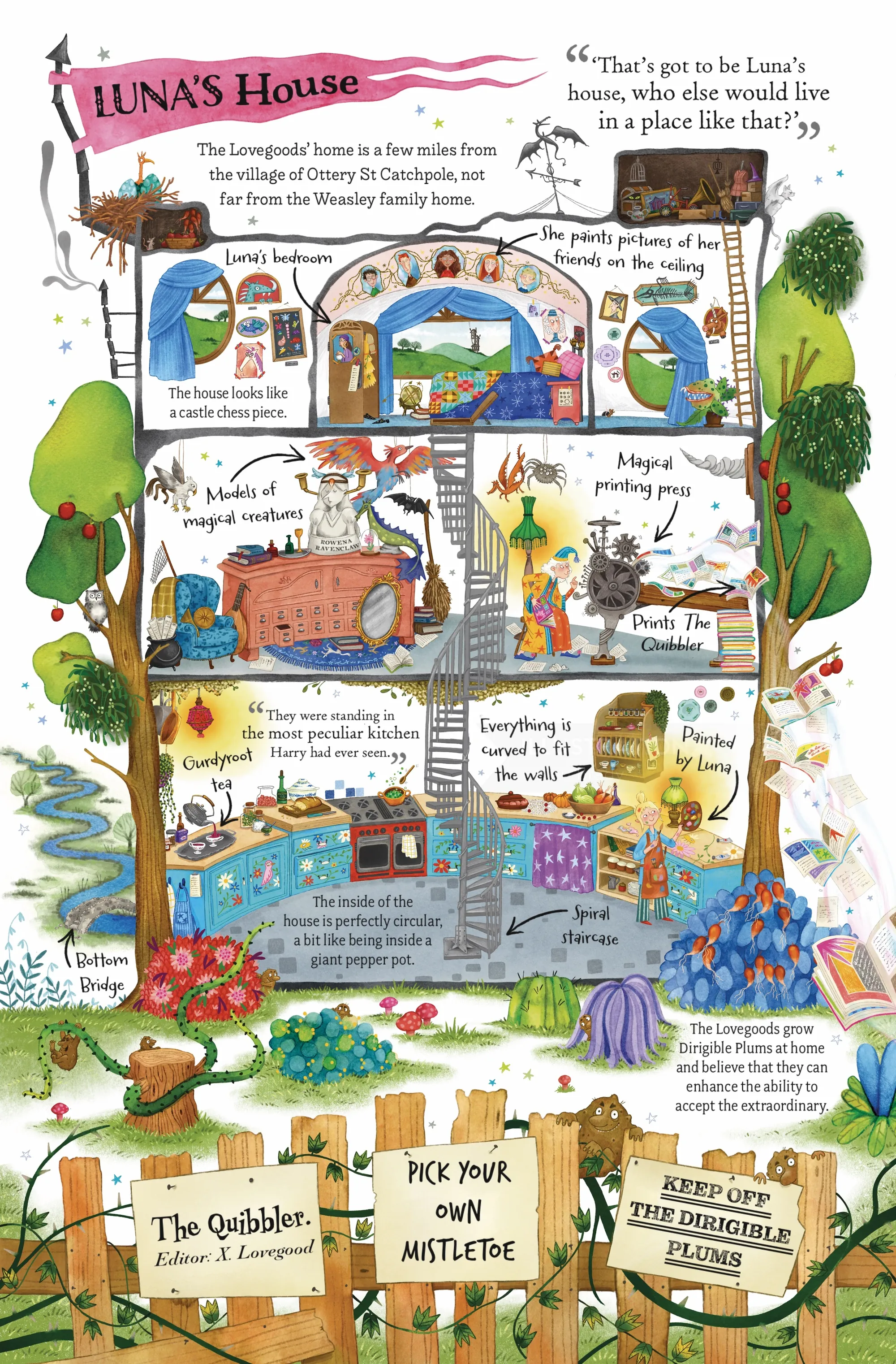 Whimsical illustrated map of Luna's house showing rooms and objects by Helen Brady