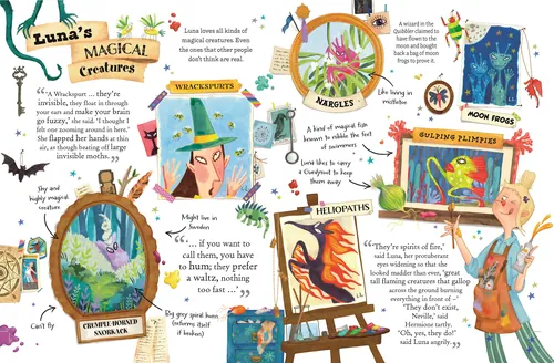 Illustrated guide showing magical creatures with colorful drawings by Helen Brady