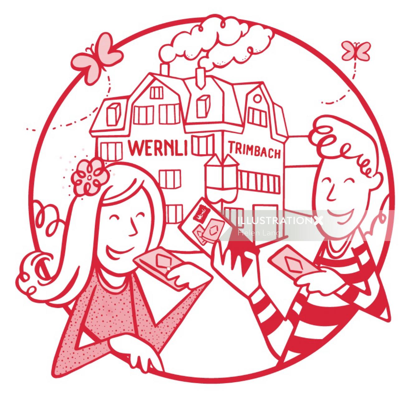 Wernli factory illustration for biscuit packaging