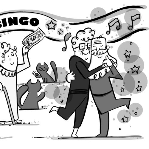 Black and white illustration of bingo 