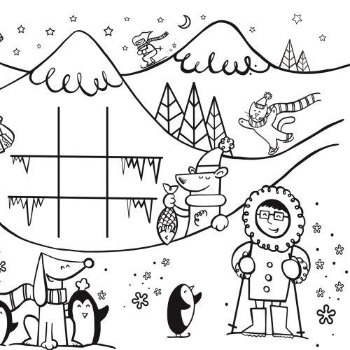Line illustration of kids playing in snow